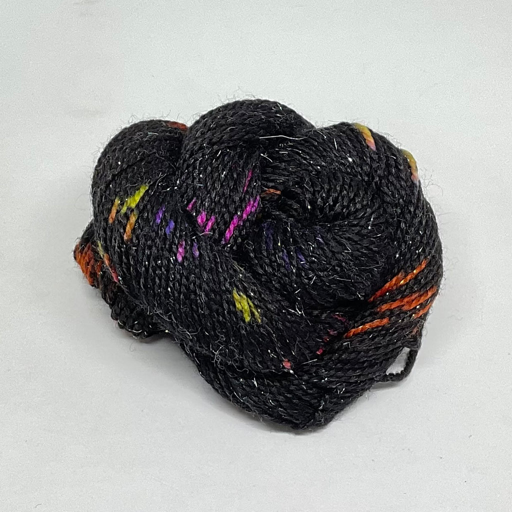 Single Black with Kooky Halloween Speckles Mini Skein for Toes and Heels Approx. 92 yards