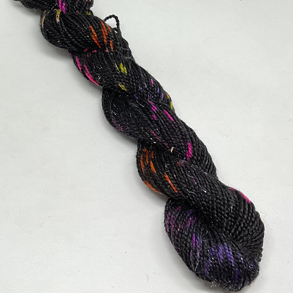 Single Black with Kooky Halloween Speckles Mini Skein for Toes and Heels Approx. 92 yards