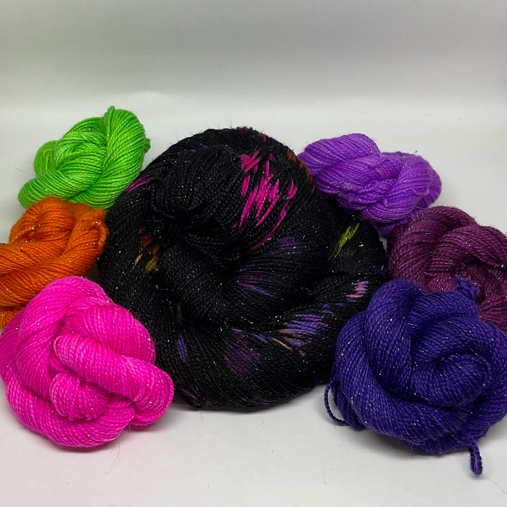 Kooky Halloween Mini Skeins  and Full Skein Speckled Variegated Yarn Set