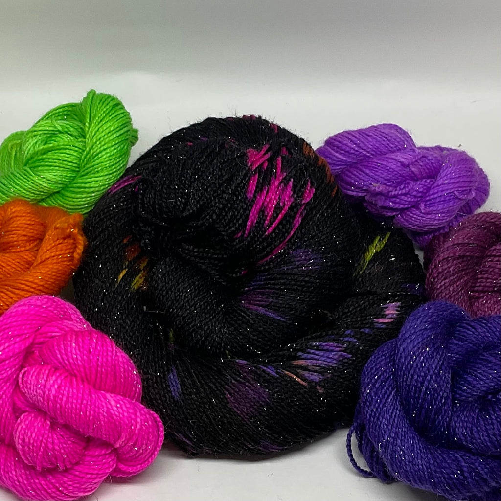 Kooky Halloween Mini Skeins  and Full Skein Speckled Variegated Yarn Set