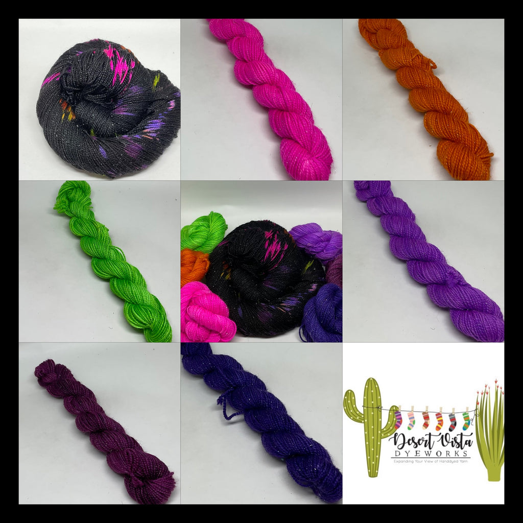 Kooky Halloween Mini Skeins  and Full Skein Speckled Variegated Yarn Set
