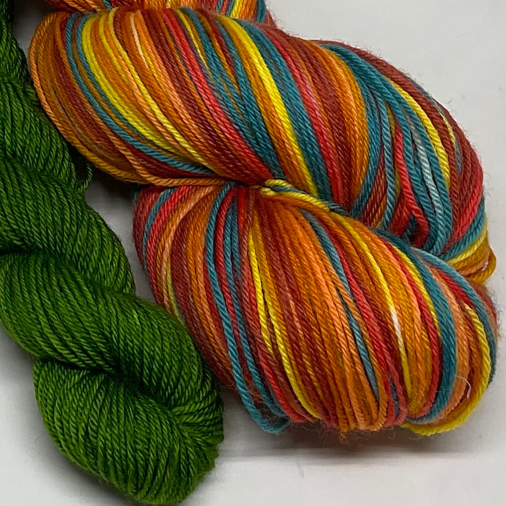 Sunshine for Breakfast Seven Stripe Self Striping Sock Yarn with Coordinating Mini Skein