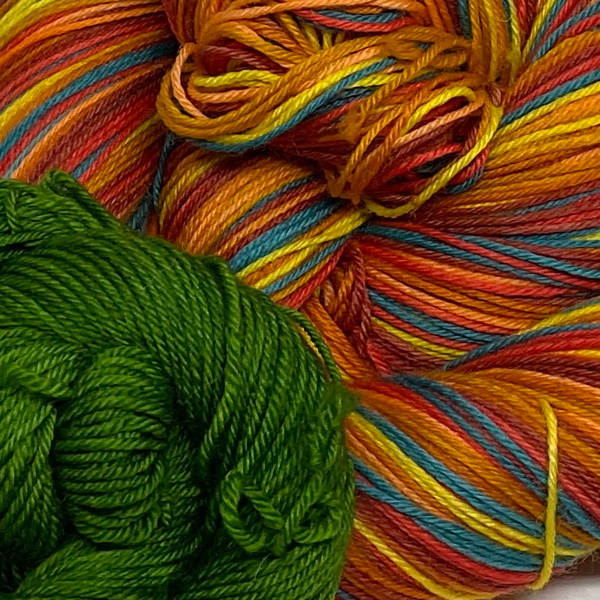 Sunshine for Breakfast Seven Stripe Self Striping Sock Yarn with Coordinating Mini Skein