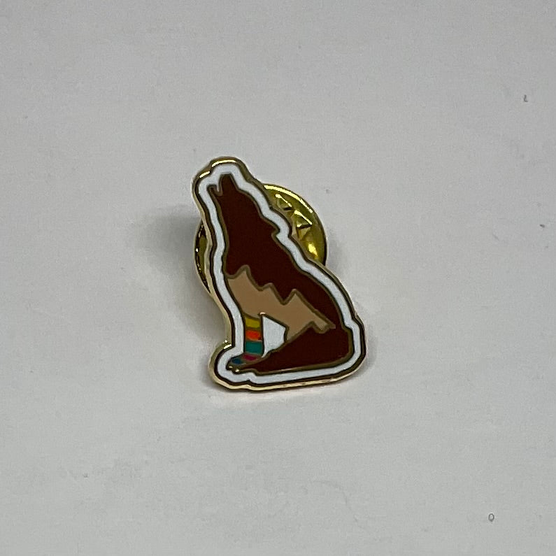 Desert Vista Dyeworks Coyote Wearing Socks Enamel Pin