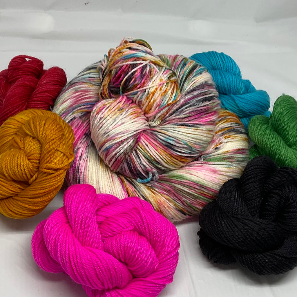 Dia de Los Muertos Speckled Variegated Full Skein and Six Mini Skeins Yarn Set