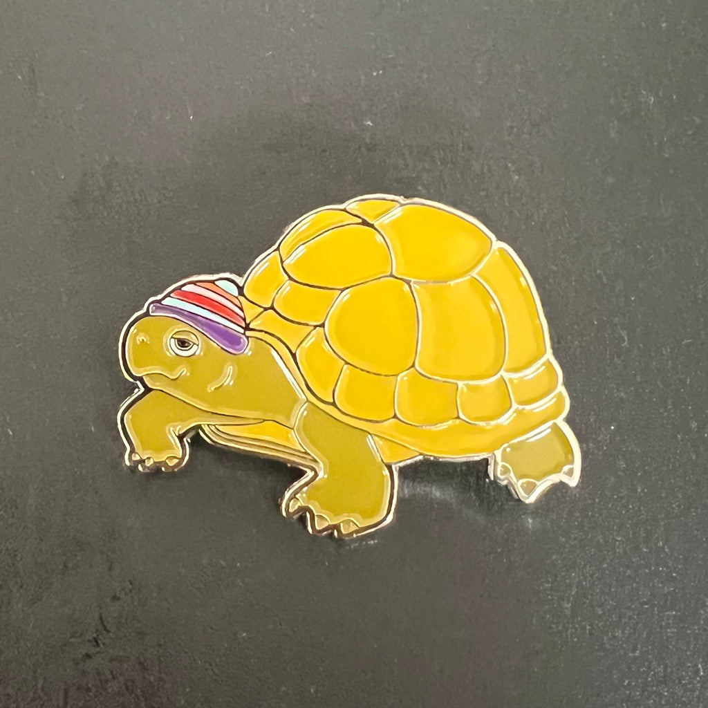 Desert Vista Dyeworks Tortoise Wearing a Hat Enamel Pin