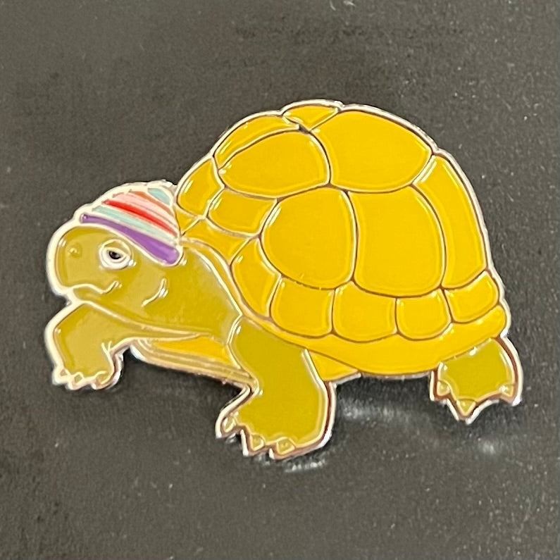 Desert Vista Dyeworks Tortoise Wearing a Hat Enamel Pin