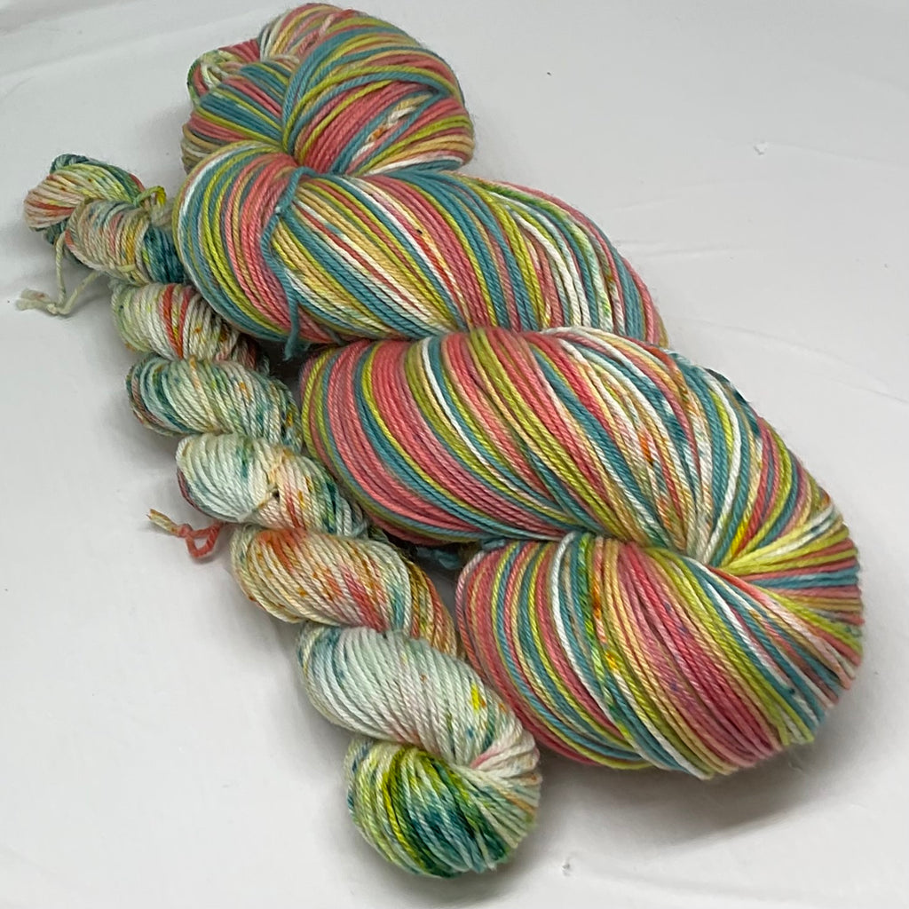 West Coast Summertime Six Stripe Self Striping Yarn with Speckled Mini Skein