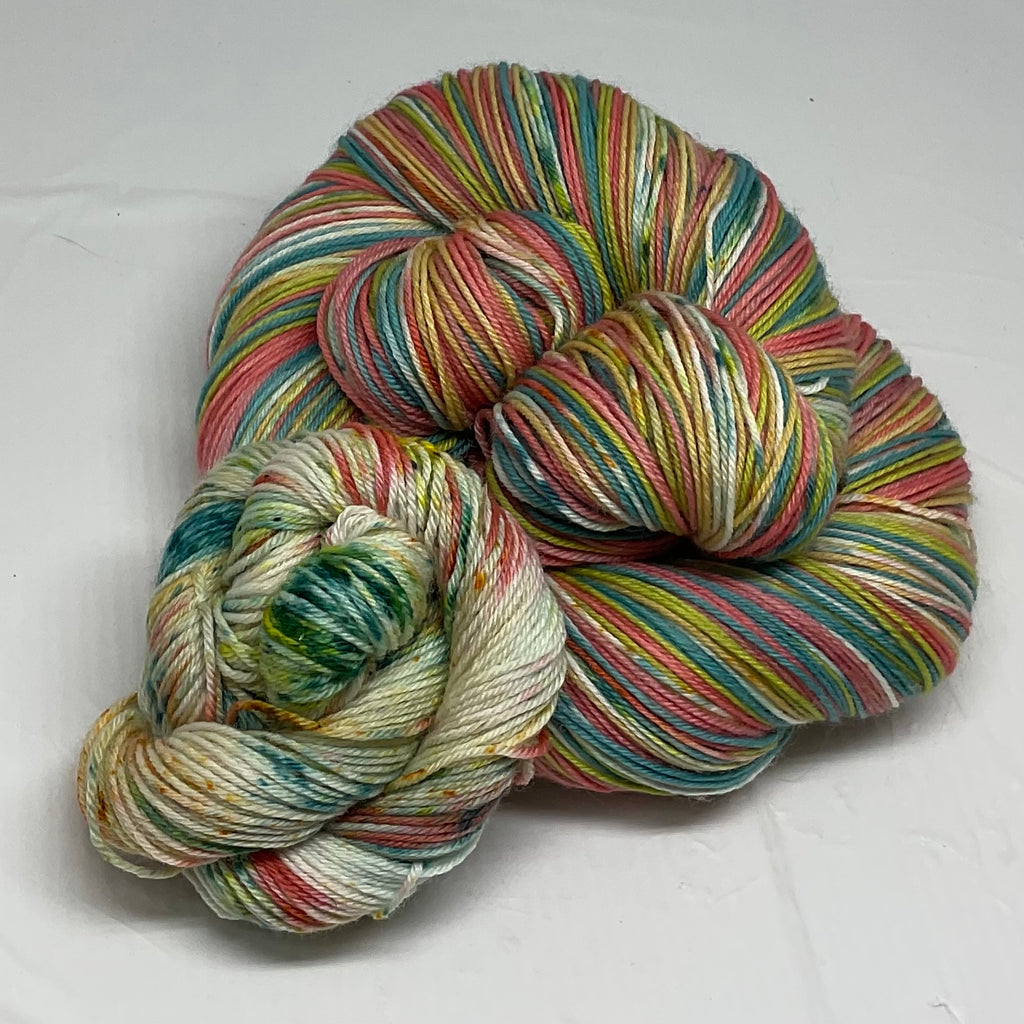 West Coast Summertime Six Stripe Self Striping Yarn with Speckled Mini Skein