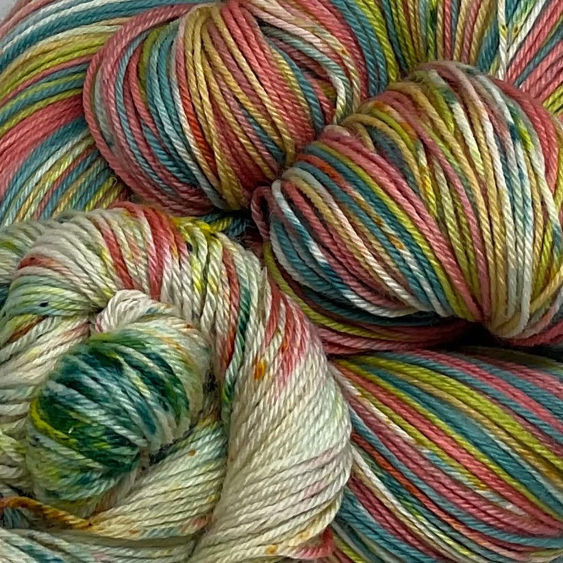 West Coast Summertime Six Stripe Self Striping Yarn with Speckled Mini Skein