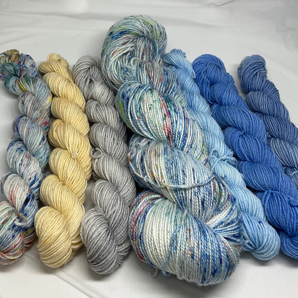 East Coast Summertime Speckled Variegated Full Skein and Six Mini Skeins Yarn Set