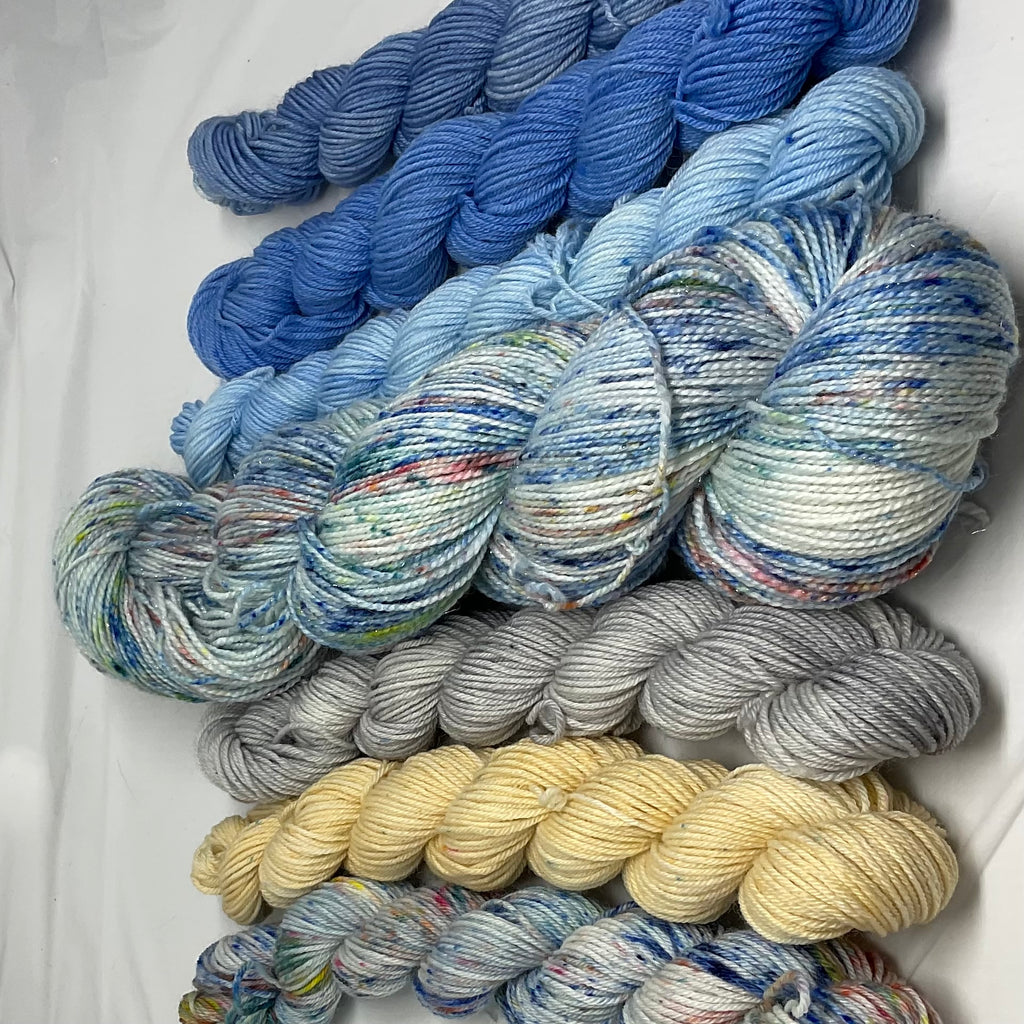 East Coast Summertime Speckled Variegated Full Skein and Six Mini Skeins Yarn Set