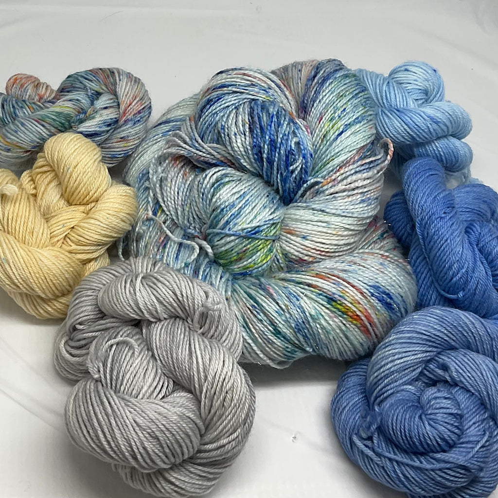 East Coast Summertime Speckled Variegated Full Skein and Six Mini Skeins Yarn Set