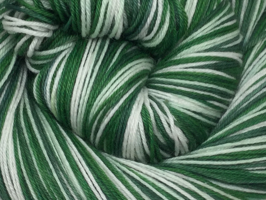 Green Plaid Holiday Cup  Four Stripe Self Striping Yarn