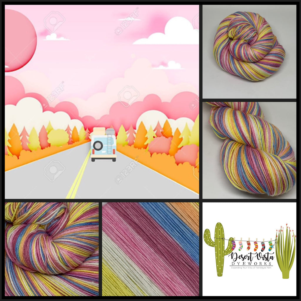 Rose Colored Highway Six Stripe Self Striping Yarn