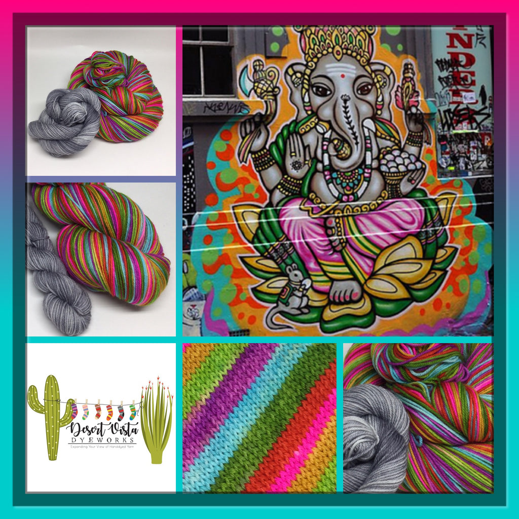 Panache Ganapati Seven Stripe Self Striping Yarn with Mini Skein for Toes and Heels