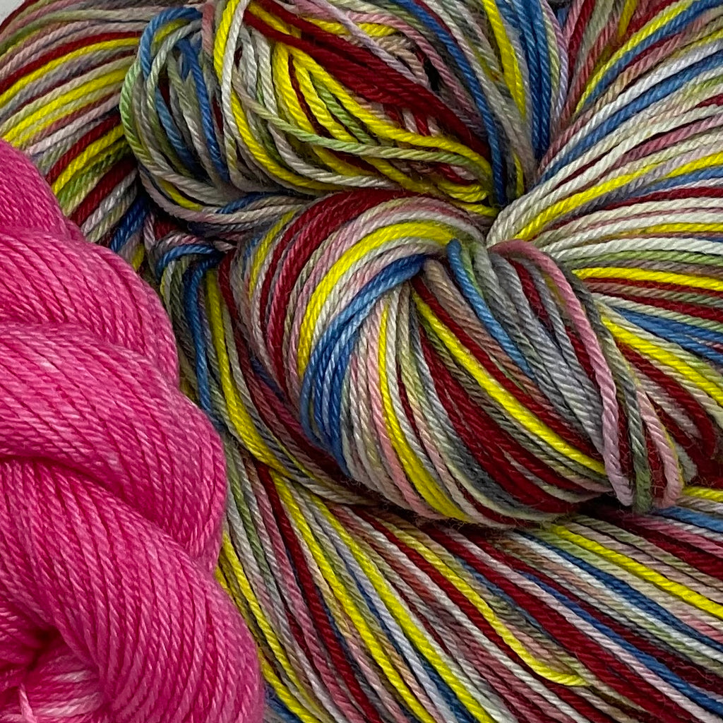 Dubble ZomBody Bubble Six Stripe Self Striping Yarn with a coordination Mini Skein