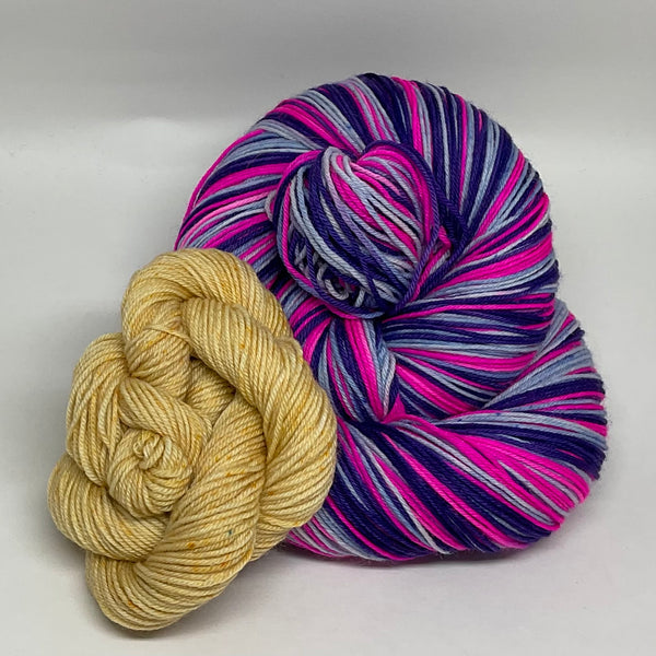 Pink Spotted Tree Frog Three Stripe Self Striping Yarn with Mini Skein for Toes and Heels