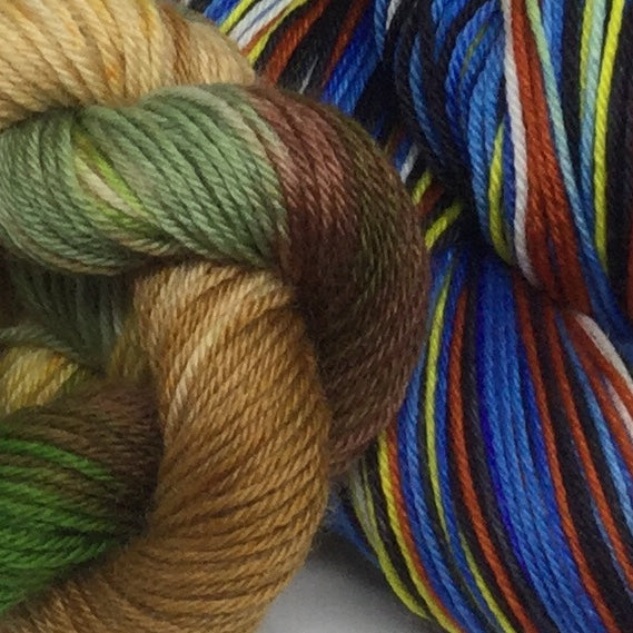 Nemo and Dory and Crush Eight Stripe Self Striping Sock Yarn with Sea Turtle Toe and Heel Mini Skein