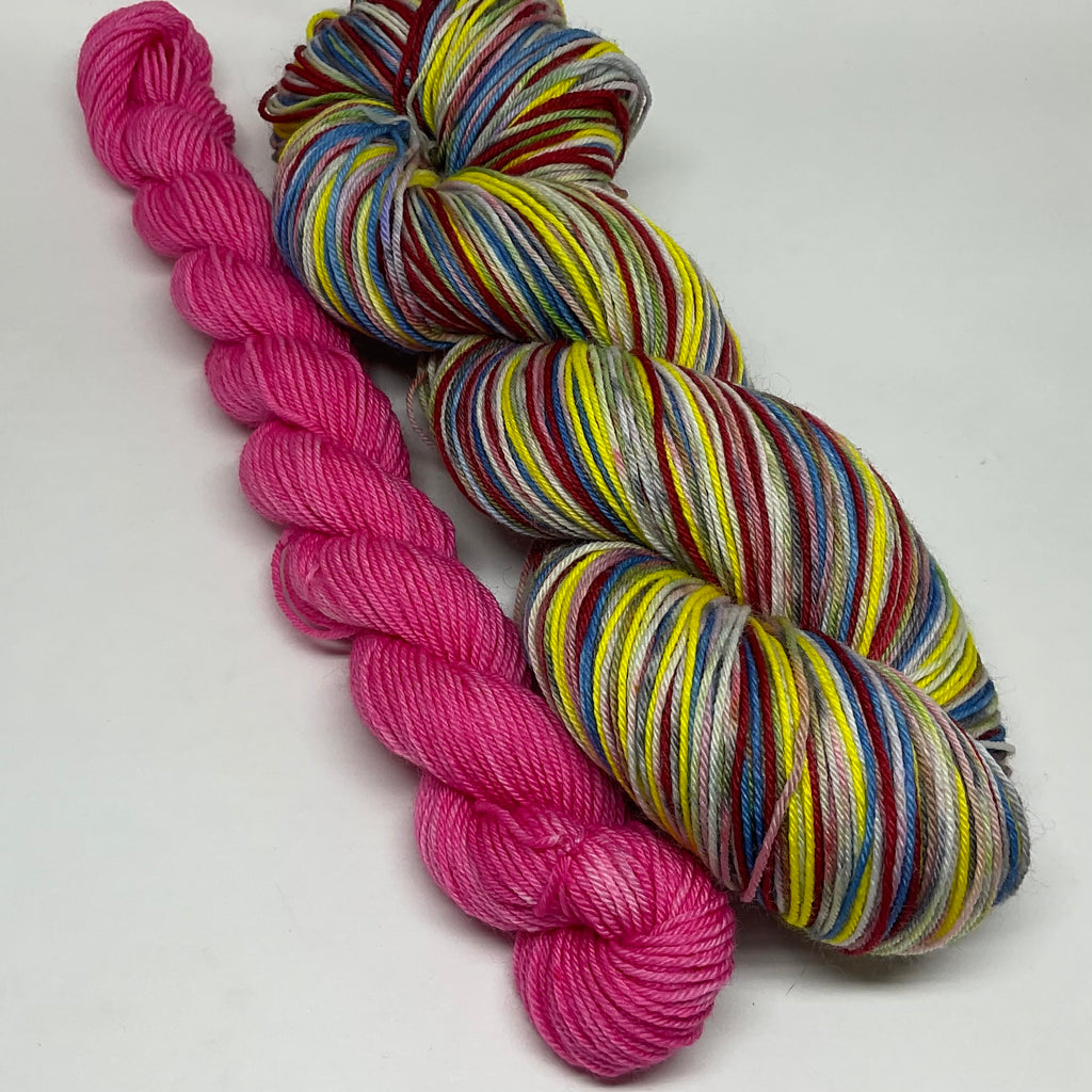 Dubble ZomBody Bubble Six Stripe Self Striping Yarn with a coordination Mini Skein