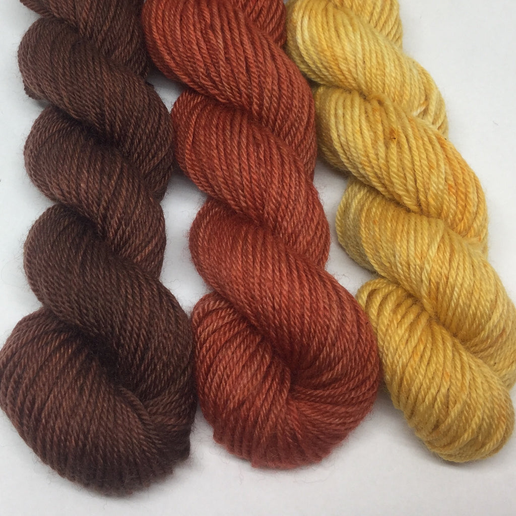 Falling Speckled Leaves Six Stripe Self Striping Yarn with Three Mini Skeins