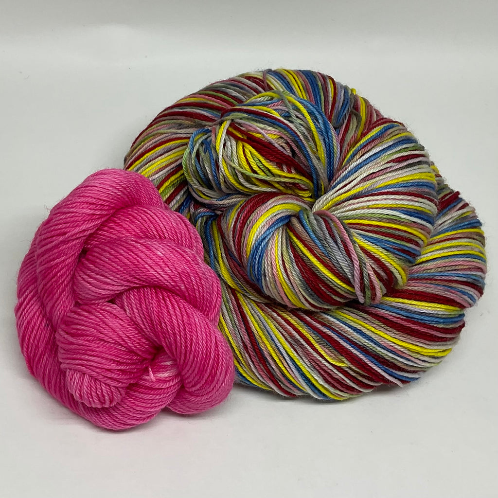 Dubble ZomBody Bubble Six Stripe Self Striping Yarn with a coordination Mini Skein