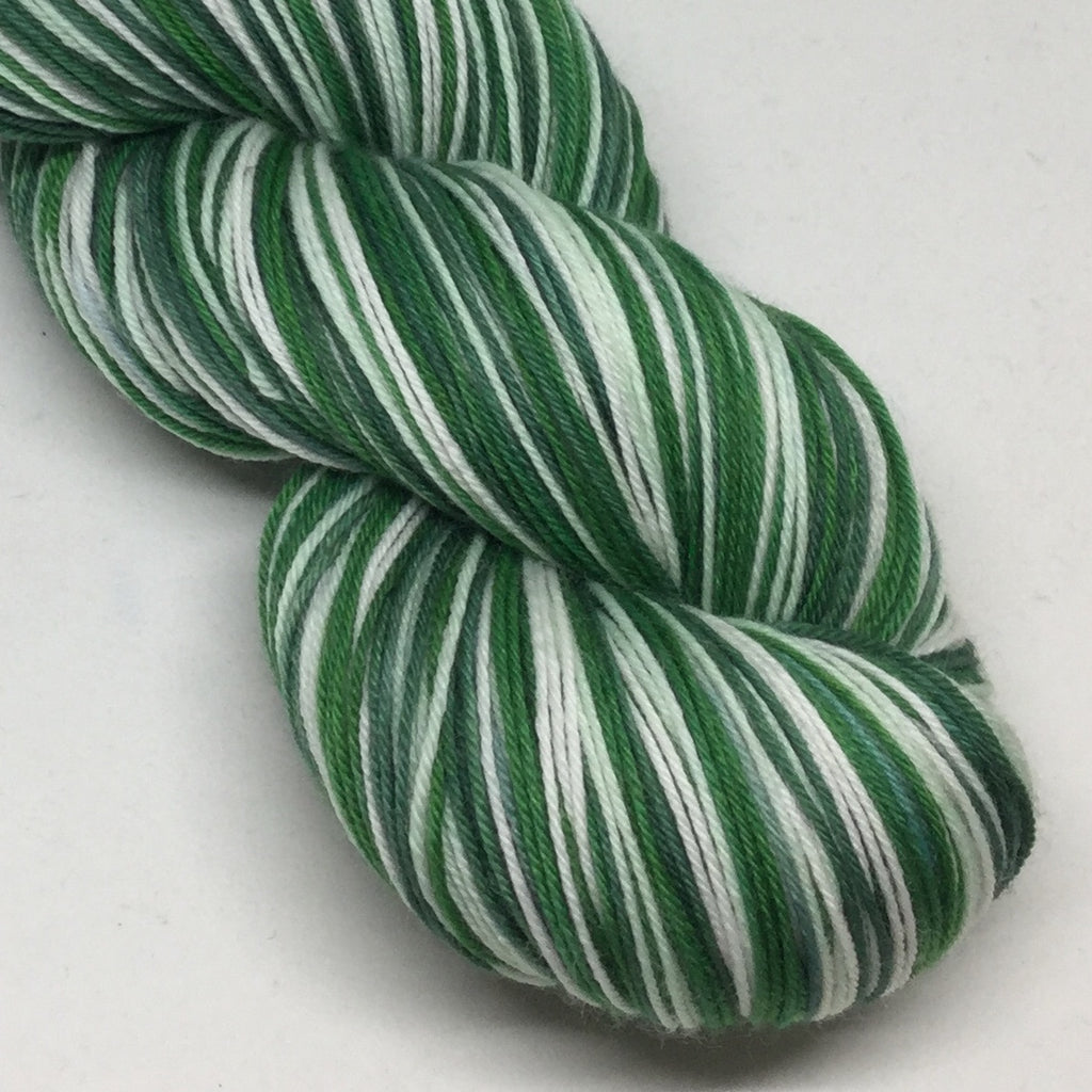 Green Plaid Holiday Cup  Four Stripe Self Striping Yarn