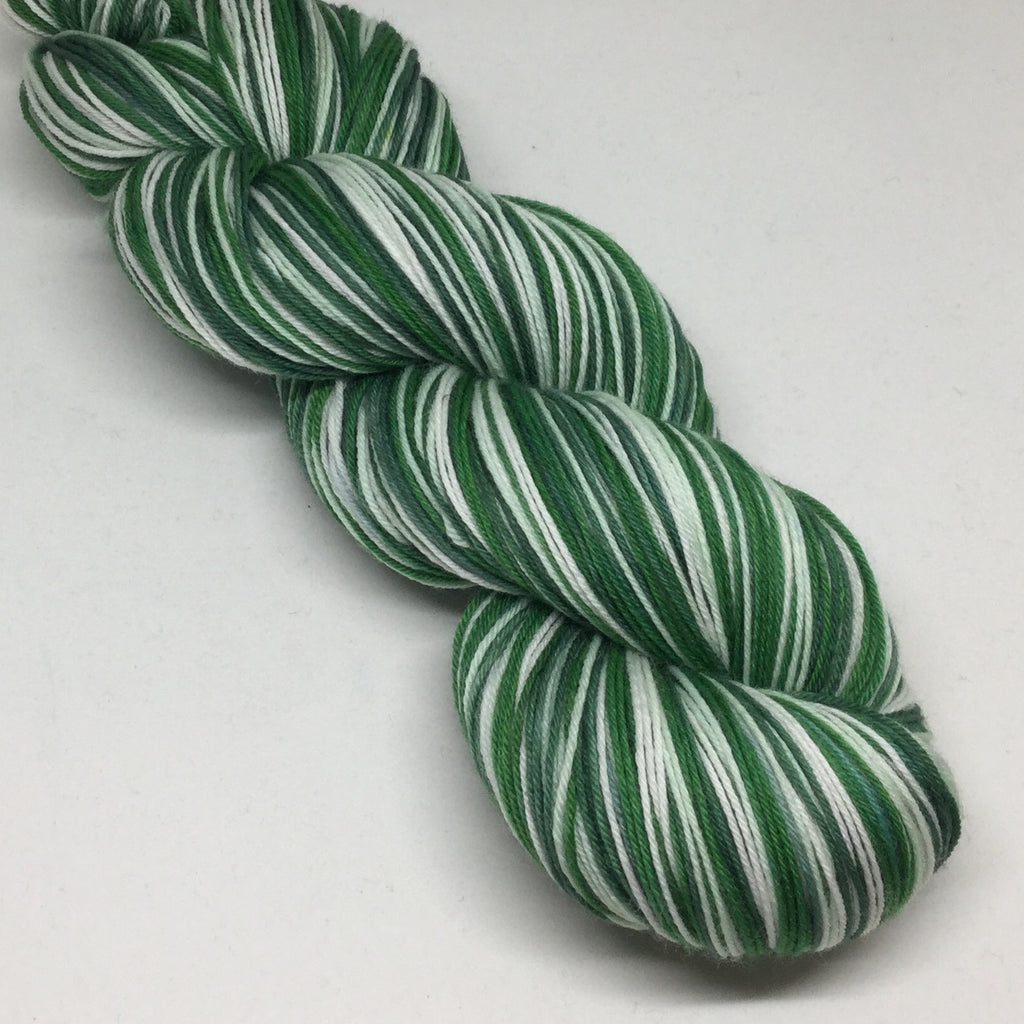 Green Plaid Holiday Cup  Four Stripe Self Striping Yarn