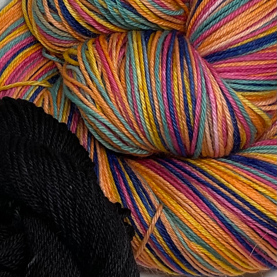 Treat People with Kindness Six Stripe Self Striping Sock Yarn with Coordinating Mini Skein