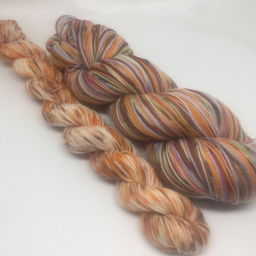 Pumpkin Spice ZomBody Four Stripe Self Striping Yarn with Mini Skein
