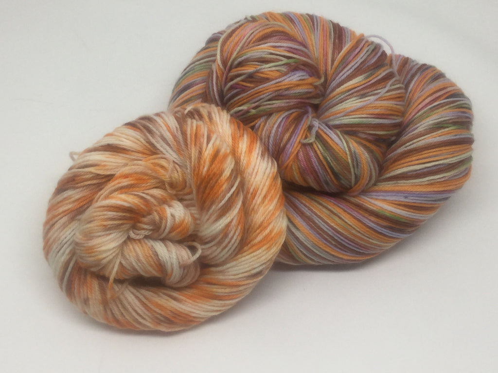 Pumpkin Spice ZomBody Four Stripe Self Striping Yarn with Mini Skein