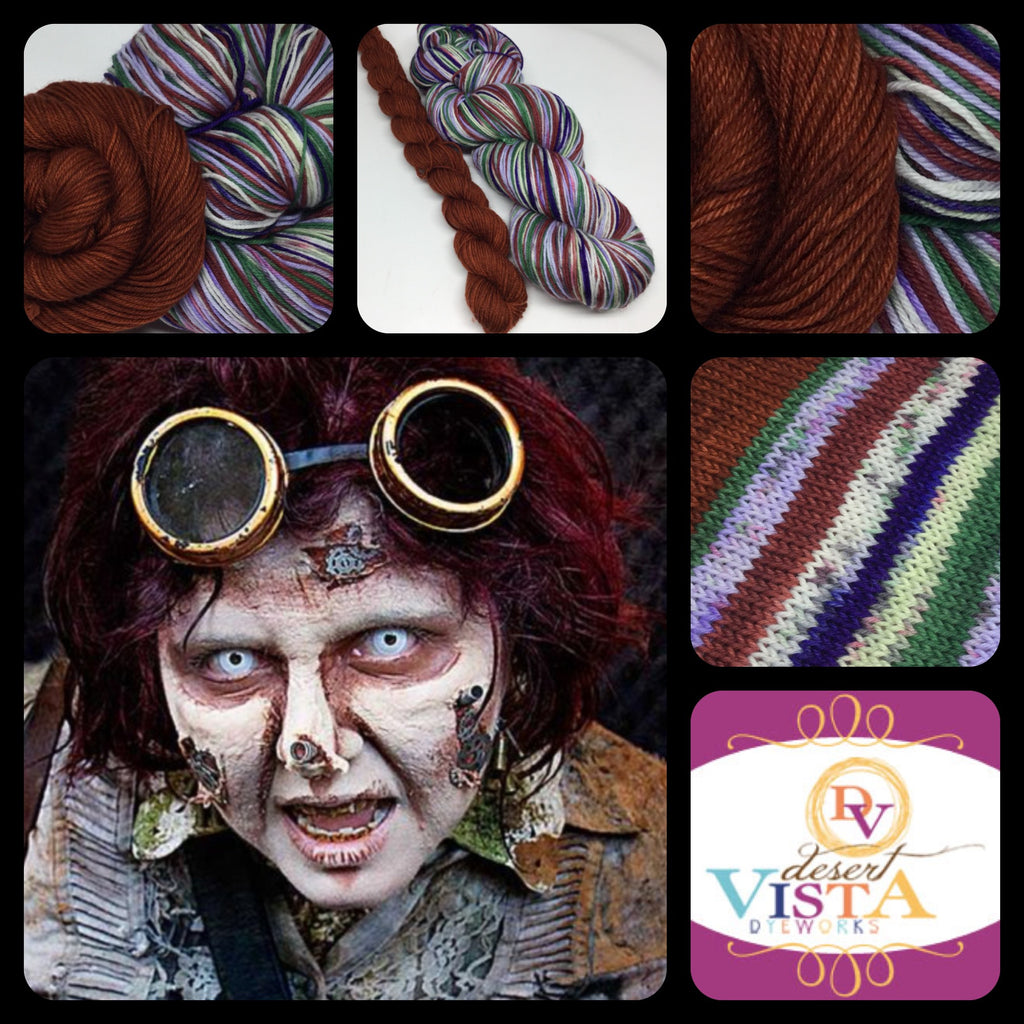 SteamPunk ZomBody Six Stripe Self Striping Yarn with Mini Skein