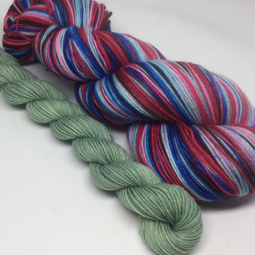 Time After Time Eight Stripe Self Striping Yarn with Semi Solid Mini Skein