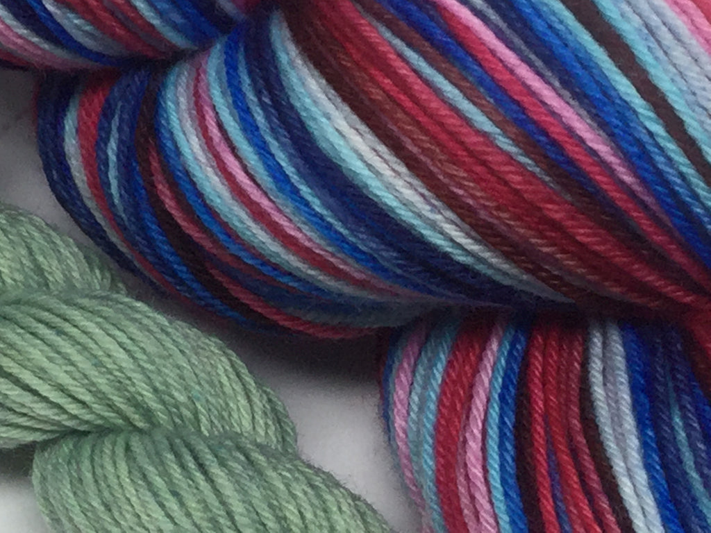 Time After Time Eight Stripe Self Striping Yarn with Semi Solid Mini Skein