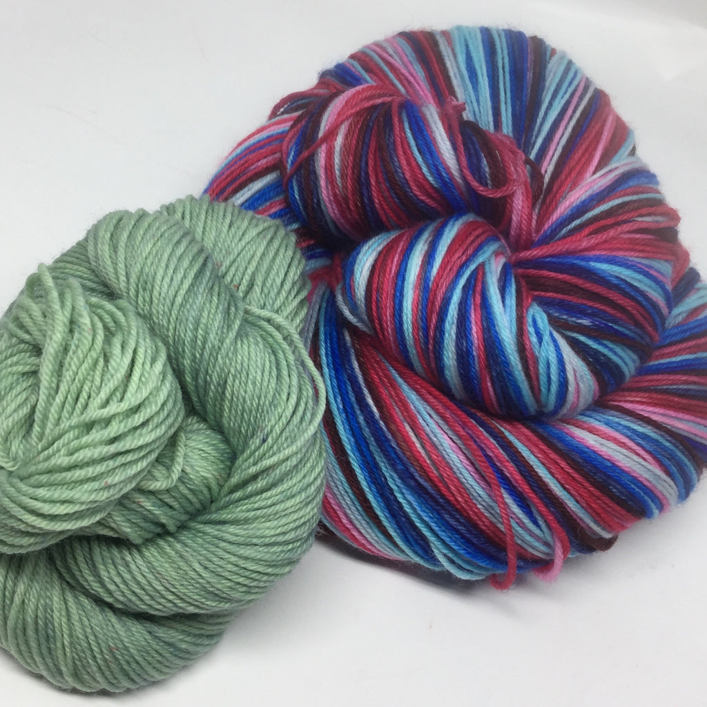 Time After Time Eight Stripe Self Striping Yarn with Semi Solid Mini Skein
