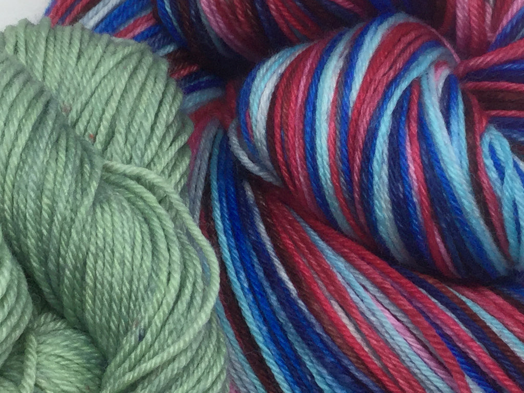 Time After Time Eight Stripe Self Striping Yarn with Semi Solid Mini Skein