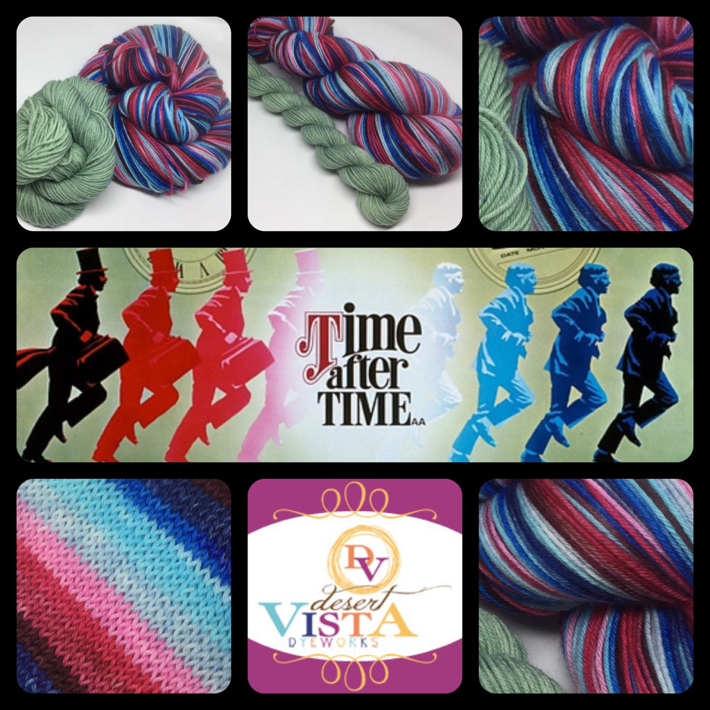 Time After Time Eight Stripe Self Striping Yarn with Semi Solid Mini Skein