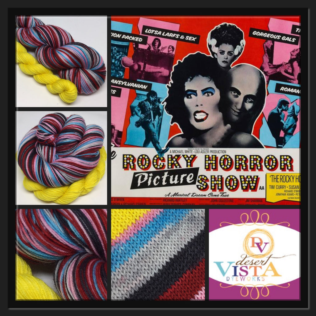 Rocky Horror Five Stripe Self Striping Yarn With Heel/Toe Mini Skein