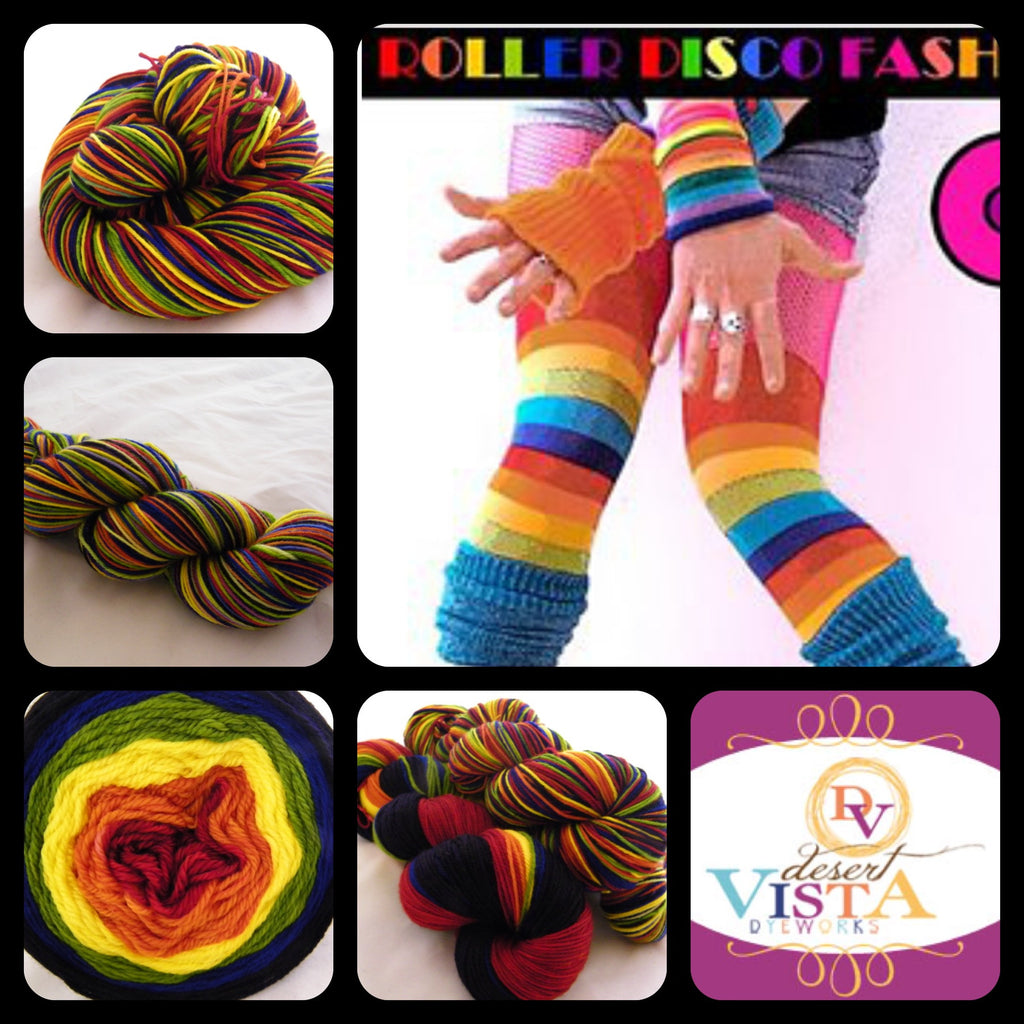 Roller Disco Rainbow Six Stripe Self Striping Yarn