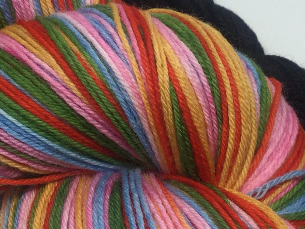 Laugh-In Five Stripe Self Striping Yarn with Black Mini Skein