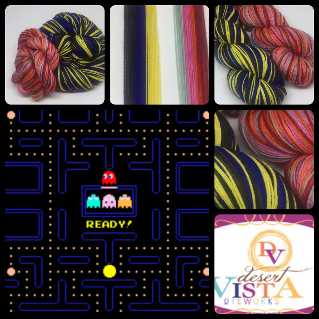 Pac Man Three Stripe Self Striping Yarn with Four Stripe Mini Skein