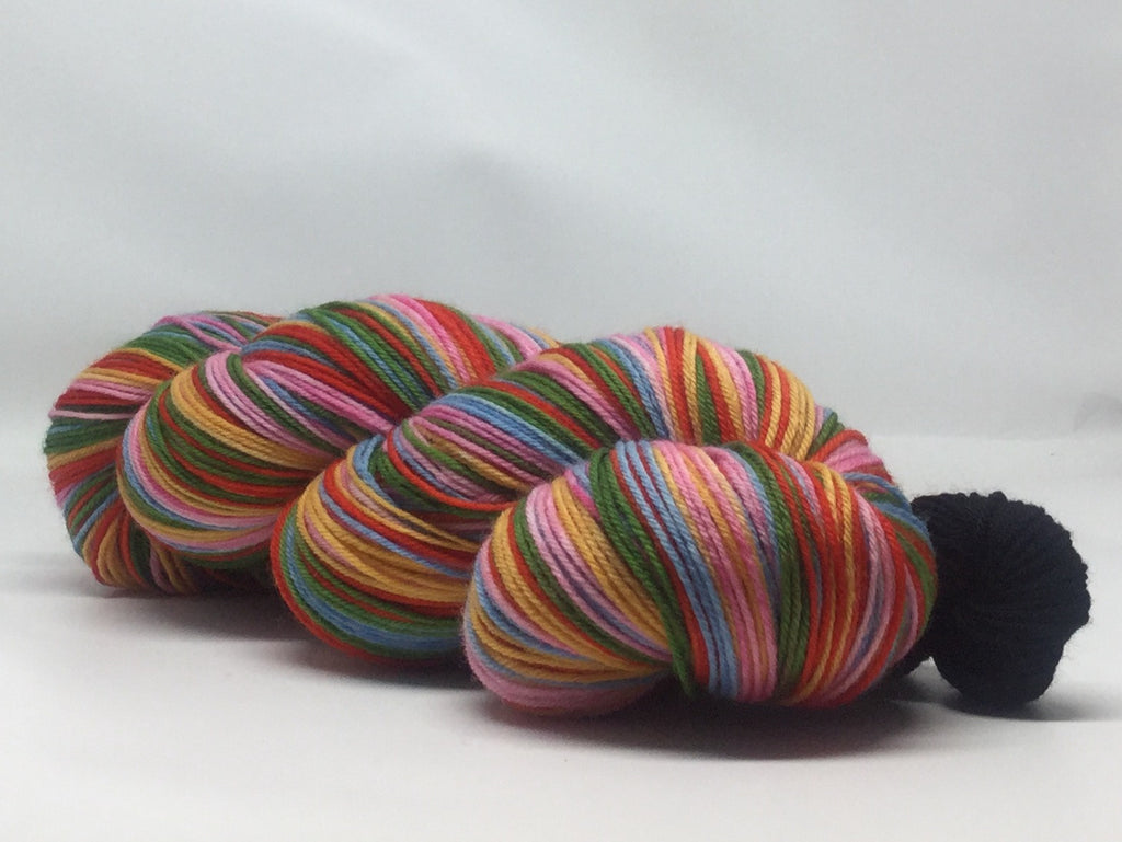Laugh-In Five Stripe Self Striping Yarn with Black Mini Skein